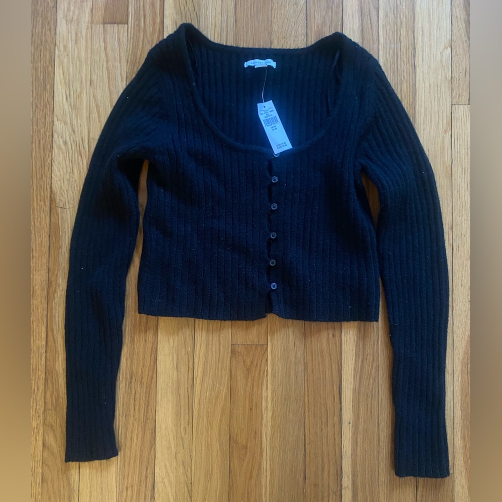 American eagle Black Ribbed Button-Up Sweater